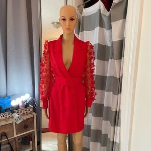 Red sheer sleeved dress